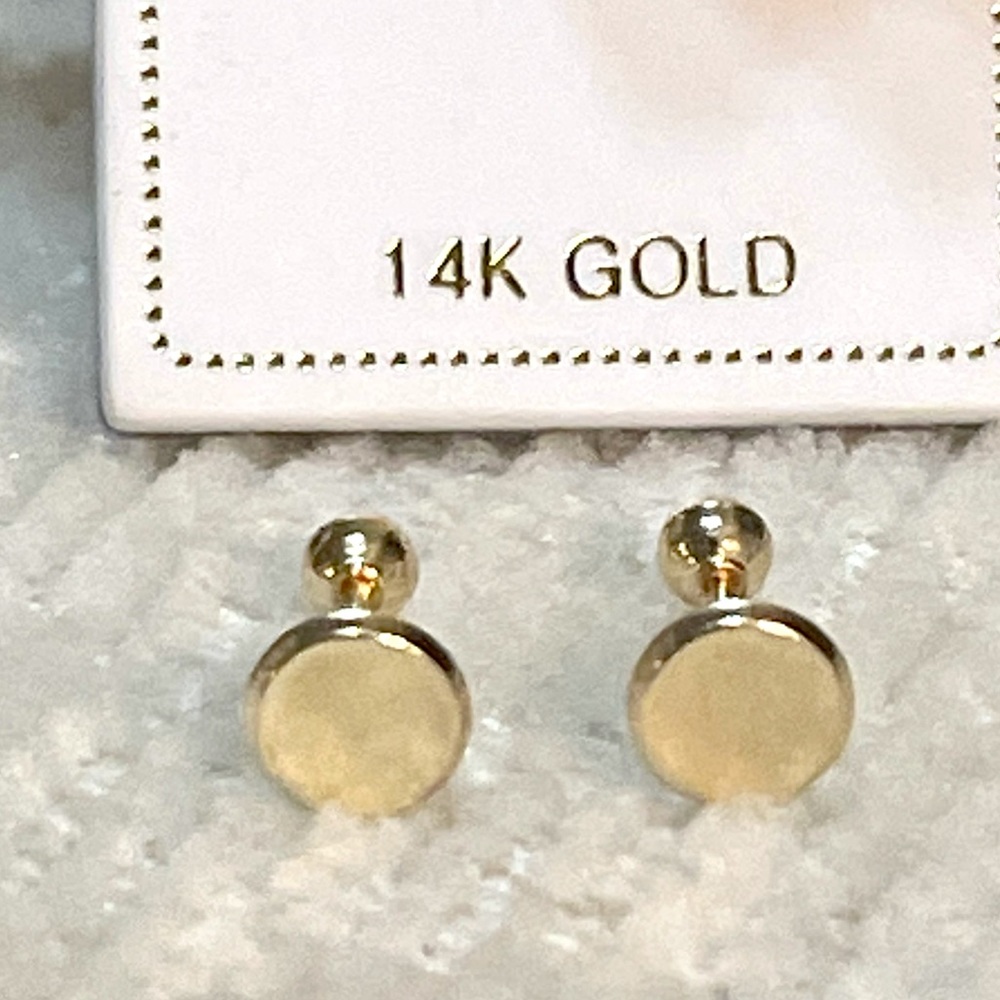 Solid Yellow Gold 14 Karat Disc Stud 5x5mm Earring